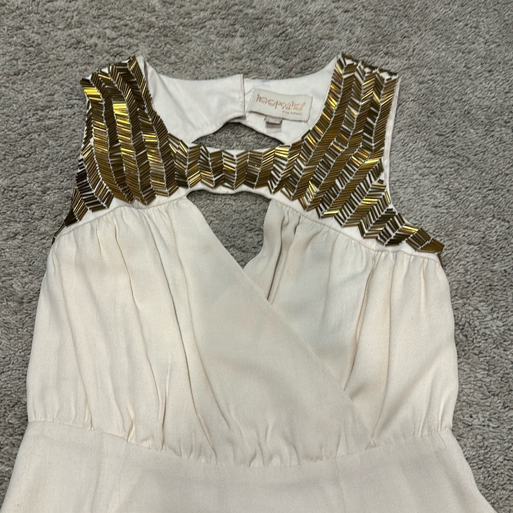 Gold beaded top cream dress